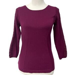 ANTHROPOLOGIE ANGEL OF THE NORTH Sweater Purple Magenta Lace Detail Women’s Sz S